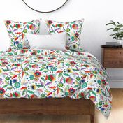 Jacobean Welcome Floral - Brights on White