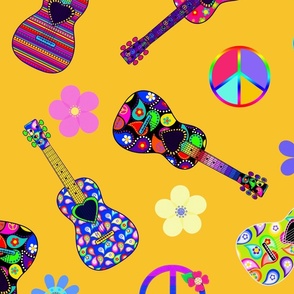GUITARS-GOLD Peace Signs and Flowers
