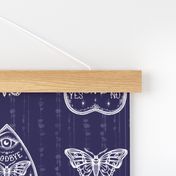White And Dark Blue Death Head Moth Ouija Board and Pancetta