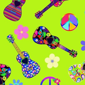 GUITARS-PERIDOT Peace Signs and Flowers