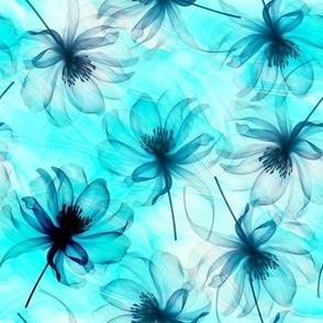 Flower waves on blue cyan