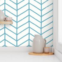 Modern Hand Drawn Chevron Lines - Lightly Textured Azure Blue Lines On Creamy White - Jumbo - 24x24