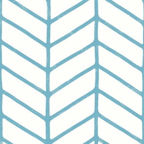 Modern Hand Drawn Chevron Lines - Lightly Textured Azure Blue Lines On Creamy White - Jumbo - 24x24