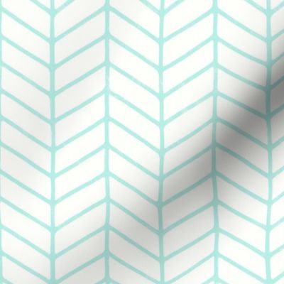 Modern Hand Drawn Chevron Lines -nLightly Textured Aqua Green Blue Lines On Creamy White - Medium - 6x6