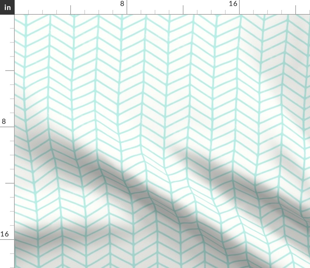 Modern Hand Drawn Chevron Lines -nLightly Textured Aqua Green Blue Lines On Creamy White - Medium - 6x6