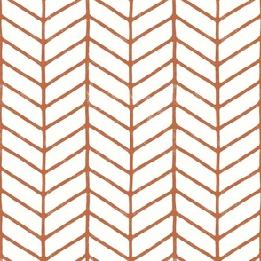 Modern Hand Drawn Chevron Lines - Lightly Textured Burned Orange Lines On Creamy White - Large - 12x12