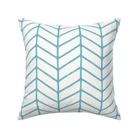 Modern Hand Drawn Chevron Lines - Lightly Textured Azure Blue Lines On Creamy White - Large - 12x12