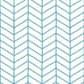 Modern Hand Drawn Chevron Lines - Lightly Textured Azure Blue Lines On Creamy White - Large - 12x12