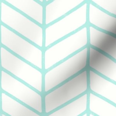 Modern Hand Drawn Chevron Lines - Lightly Textured Aqua Green Blue Lines On Creamy White - Large - 12x12