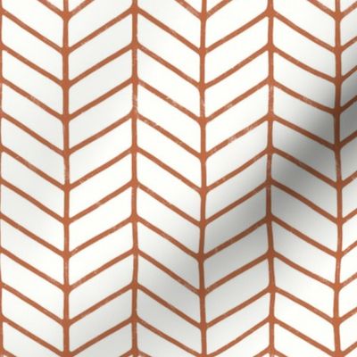 Modern Hand Drawn Chevron Lines - Lightly Textured Burned Orange Lines On Creamy White - Medium - 6x6