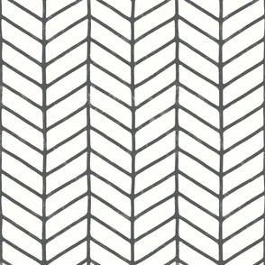 Modern Hand Drawn Chevron Lines - Lightly Textured Charcoal Black Lines On Creamy White - Large - 12x12