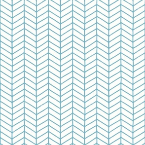 Modern Hand Drawn Chevron Lines - Lightly Textured Azure Blue Lines On Creamy White - Medium - 6x6