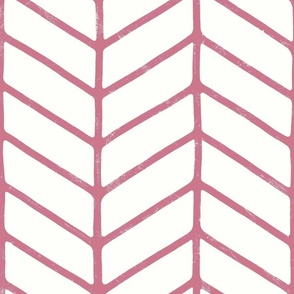 Modern Hand Drawn Chevron Lines - Lightly Textured Muted Magenta Pink Lines On Creamy White - Jumbo - 24x24