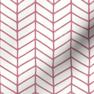 Hand Drawn Magenta Pink Chevrons Lightly Textured on Cream - Medium - 6x6