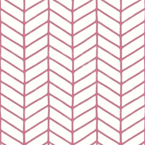 Modern Hand Drawn Chevron Lines - Lightly Textured Muted Magenta Pink Lines On Creamy White - Large 12x12