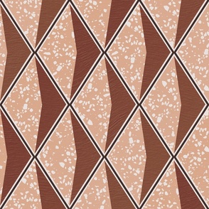 Textured and tonal caramel diamond shape terrazzo tile