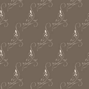 (M) Bird and Floral Motif on Taupe In More Open Diagonal Pattern