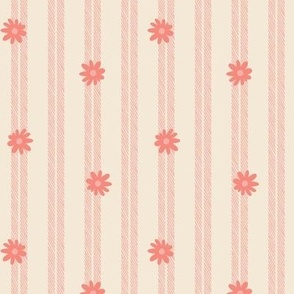 Tiny Flowers and Ticking Stripe_Peach on Ivory_4 x 6 inches