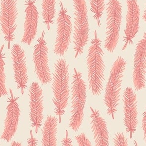 Feathers, Sketched and Painted - Blush Pink on Eggshell Off White 