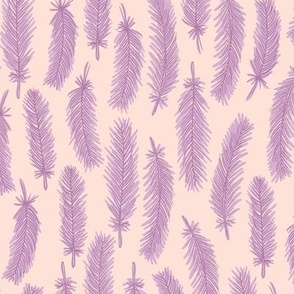 Feathers, Sketched and Painted - Lavender Mauve Purple on Pale Ballerina Pink