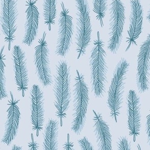 Feathers, Sketched and Painted  - Teal on Light Baby Blue
