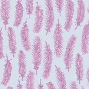 Feathers, Sketched and Painted - Lavender Mauve Purple on Light Baby Blue