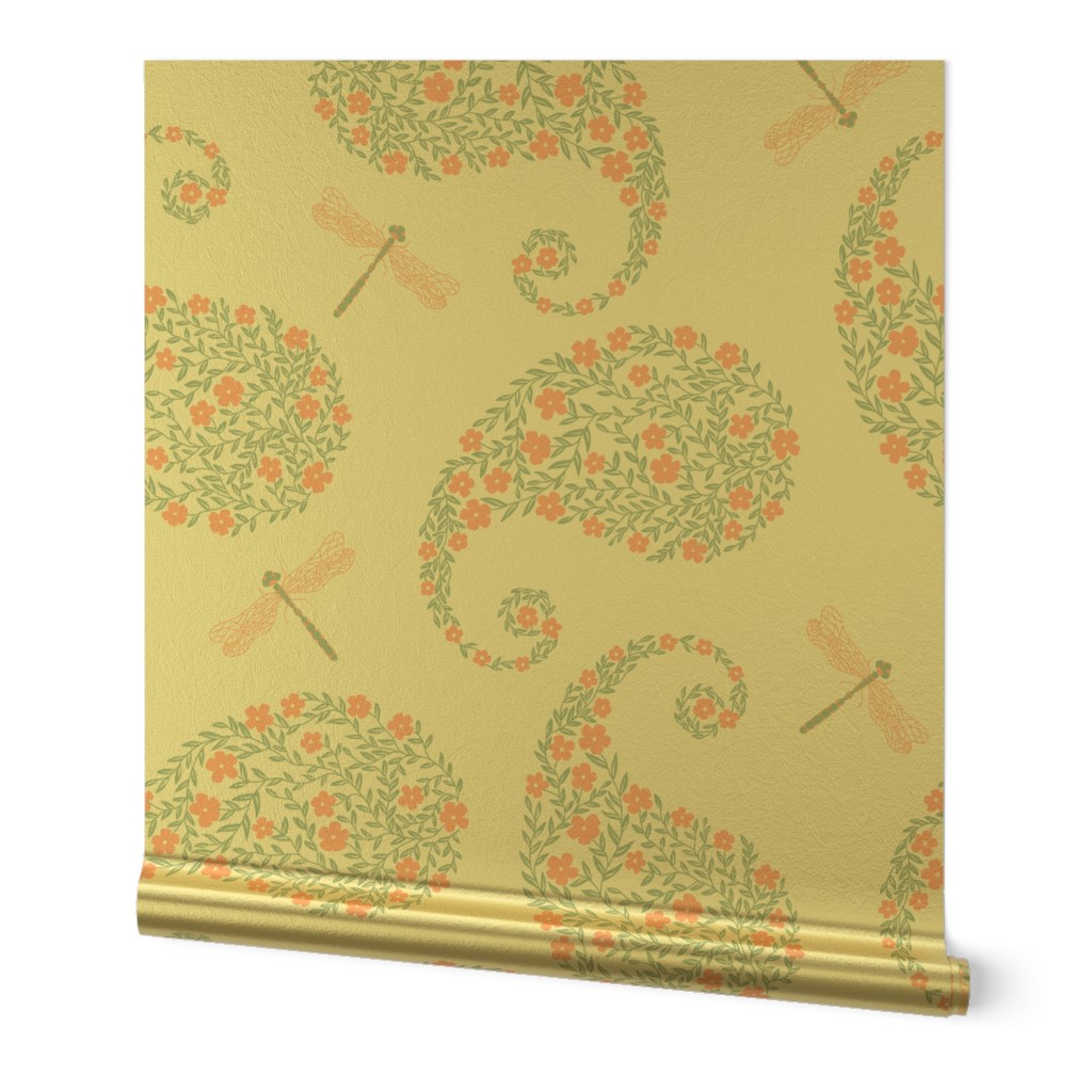 Bohemian Floral Paisley  Celadon Green Large Scale