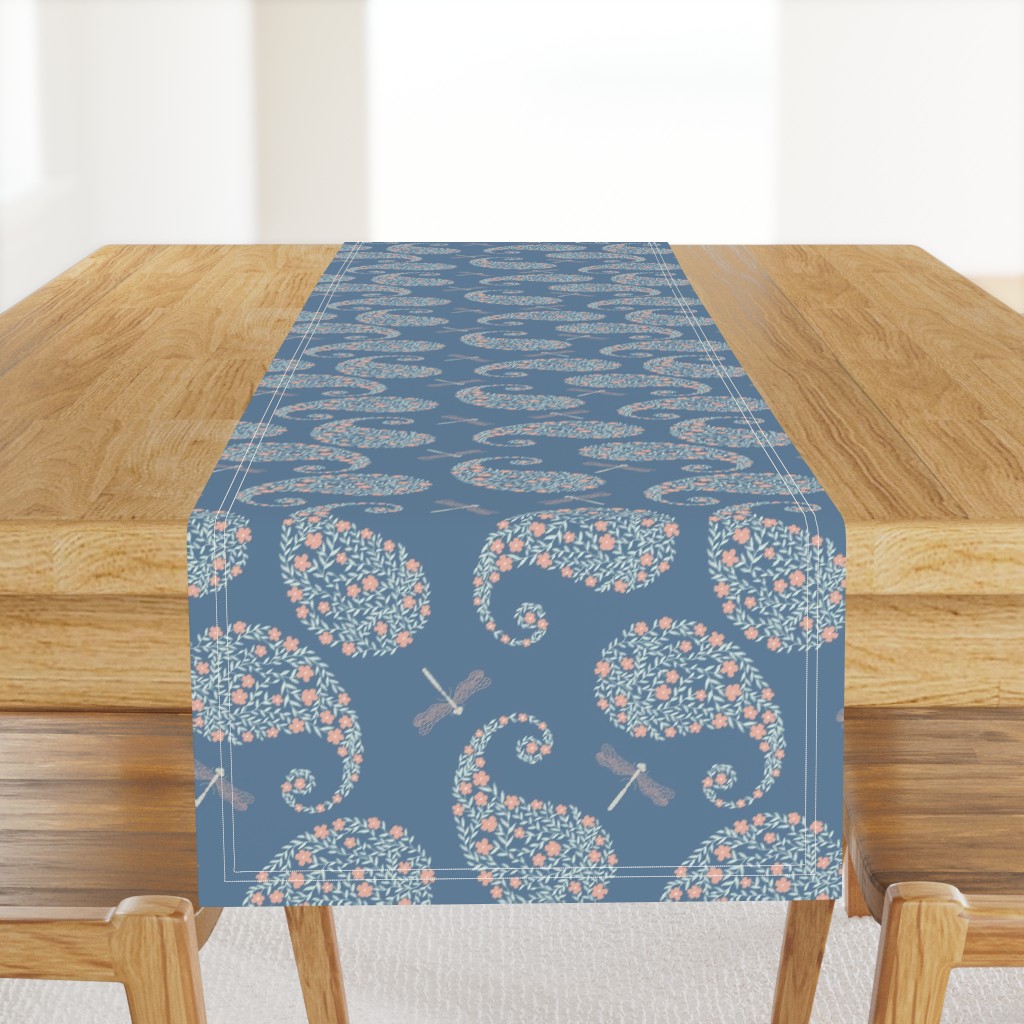 Bohemian Floral Paisley  Grand Millennial  Blues and Pink Large  Scale