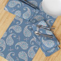 Bohemian Floral Paisley  Grand Millennial  Blues and Pink Large  Scale