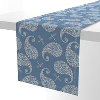 Bohemian Floral Paisley  Grand Millennial  Blues and Pink Large  Scale