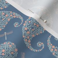 Bohemian Floral Paisley  Grand Millennial  Blues and Pink  Small Scale