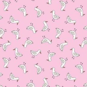 Little summer seagulls - Freehand messy outlines sea shore animals honey pink girls