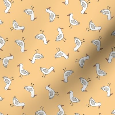 Little summer seagulls - Freehand messy outlines sea shore animals honey yellow