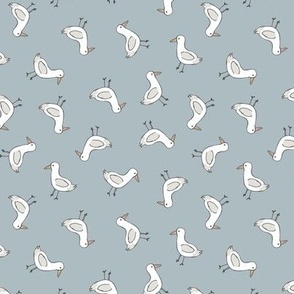 Little summer seagulls - Freehand messy outlines sea shore animals cool blue