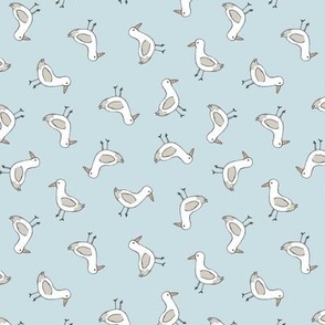 Little summer seagulls - Freehand messy outlines sea shore animals baby blue