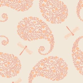 Bohemian Floral Paisley  Orange Peach Large Scale