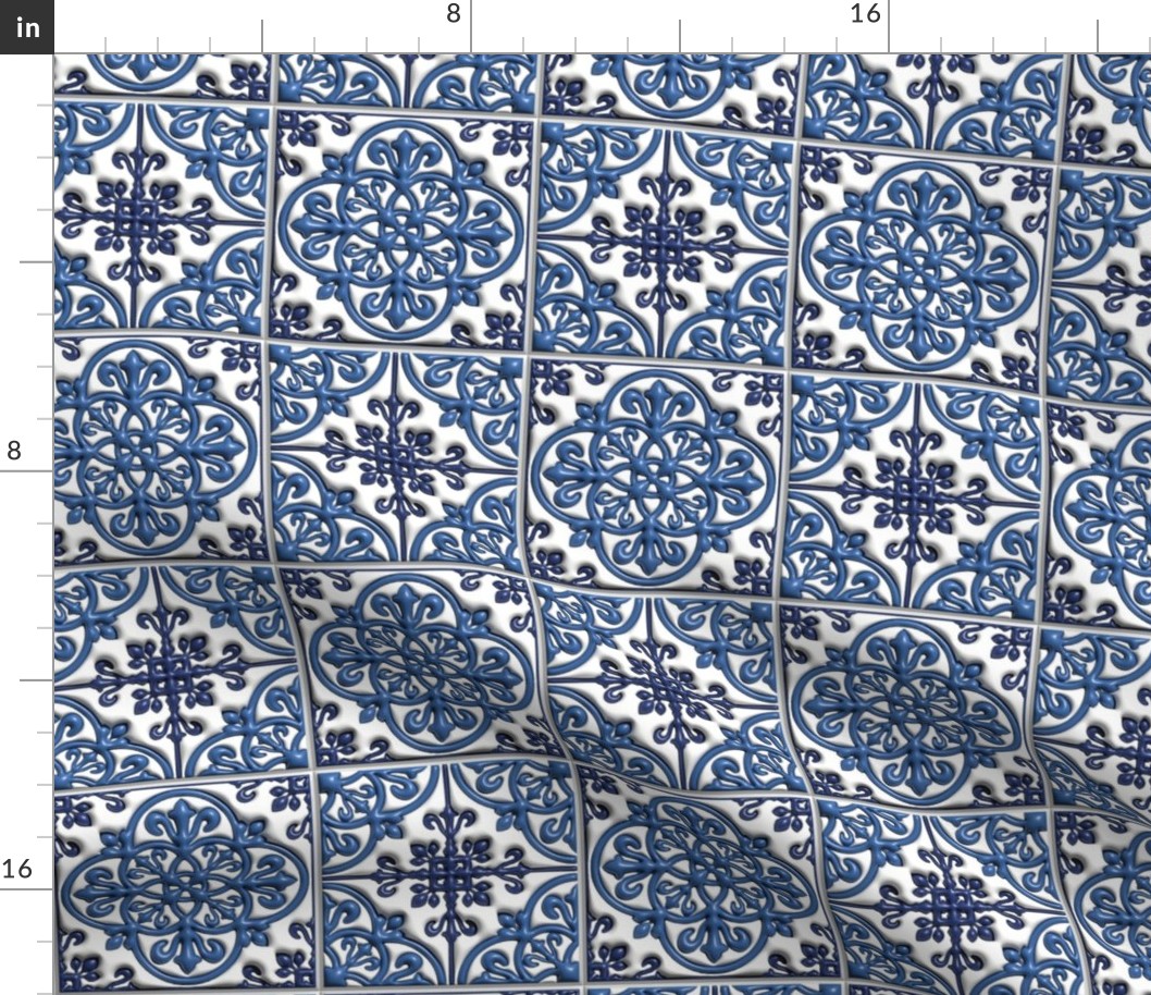 Lace ceramic tile Delft Blue