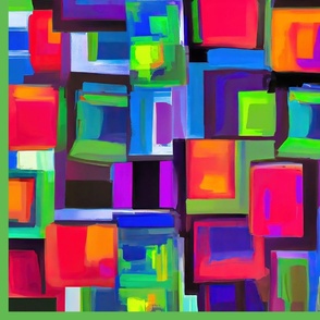 abstract squares and rectangles orange bright green purple L