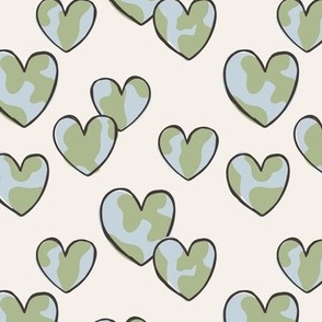 I love nature - Earth Day heart shaped planet vintage green blue ivory 