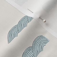 Minimalist Japanese curly waves abstract ocean design blue on cream