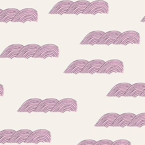 Minimalist Japanese curly waves abstract ocean design pink on cream