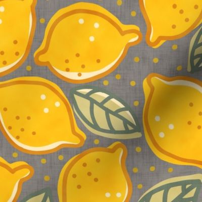 Funny lemons with leaf and dots in doodle style.