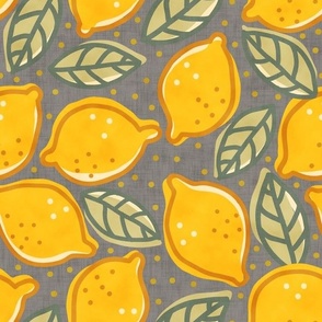Funny lemons with leaf and dots in doodle style.