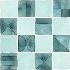 Bauhaus Watercolor Hand Painted Patchwork Pattern 