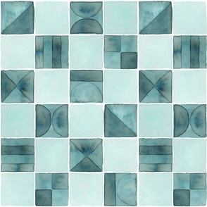 Bauhaus Watercolor Hand Painted Patchwork Pattern 