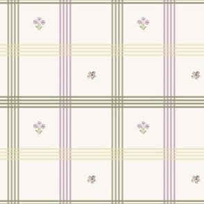 floral nursery plaid - white