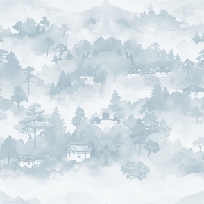 Dreamy Watercolor Chinese Landscape in Light French Blue - Coordinate