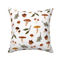 Custom, Calm Woodland Mushrooms on White