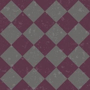 Diagonal Checkerboard with Texture in Dark Grey and Dark Purple - Small