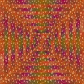 Geometric Pyramid Blocks, Cheater Quilt, Orange Purple, Green, 8 inch square